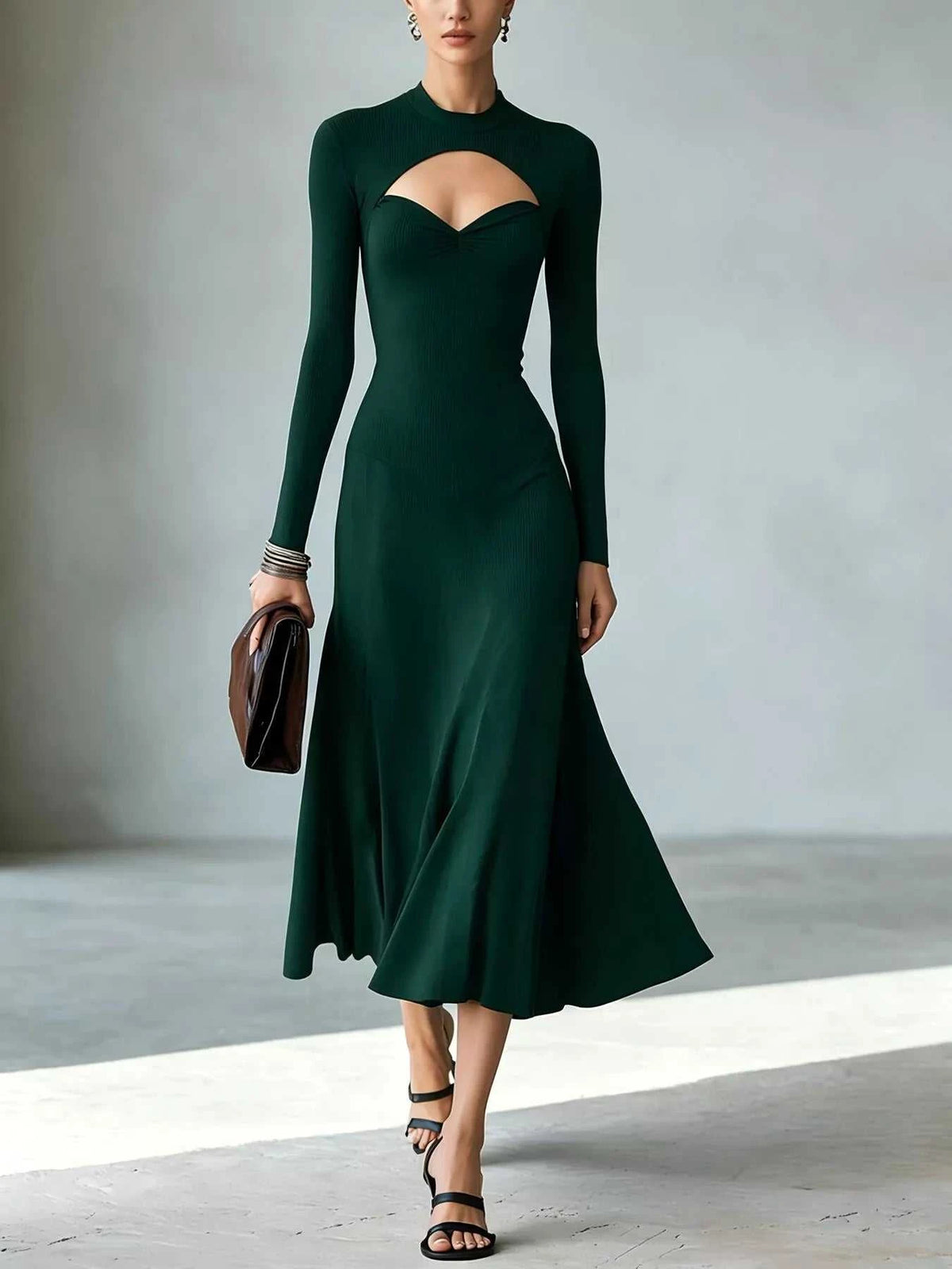 Full Size Mock Neck Cut-Out Long Sleeve Midi Dress Plus Size 101001217973891 41 Affordable Fashion Under $100 Jerry's Apparel 