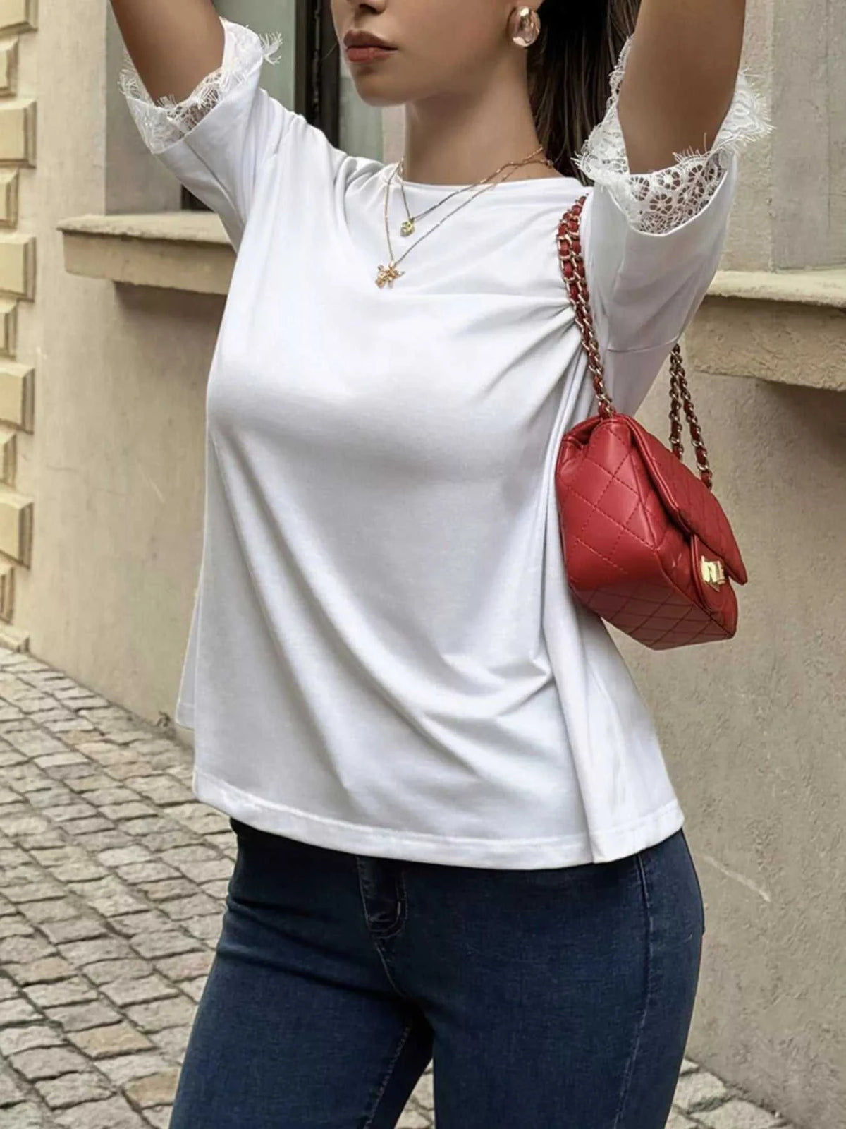 Lace Trimmed Casual T-Shirt 100100594745546 37 Affordable Fashion Under $100 Jerry's Apparel 
