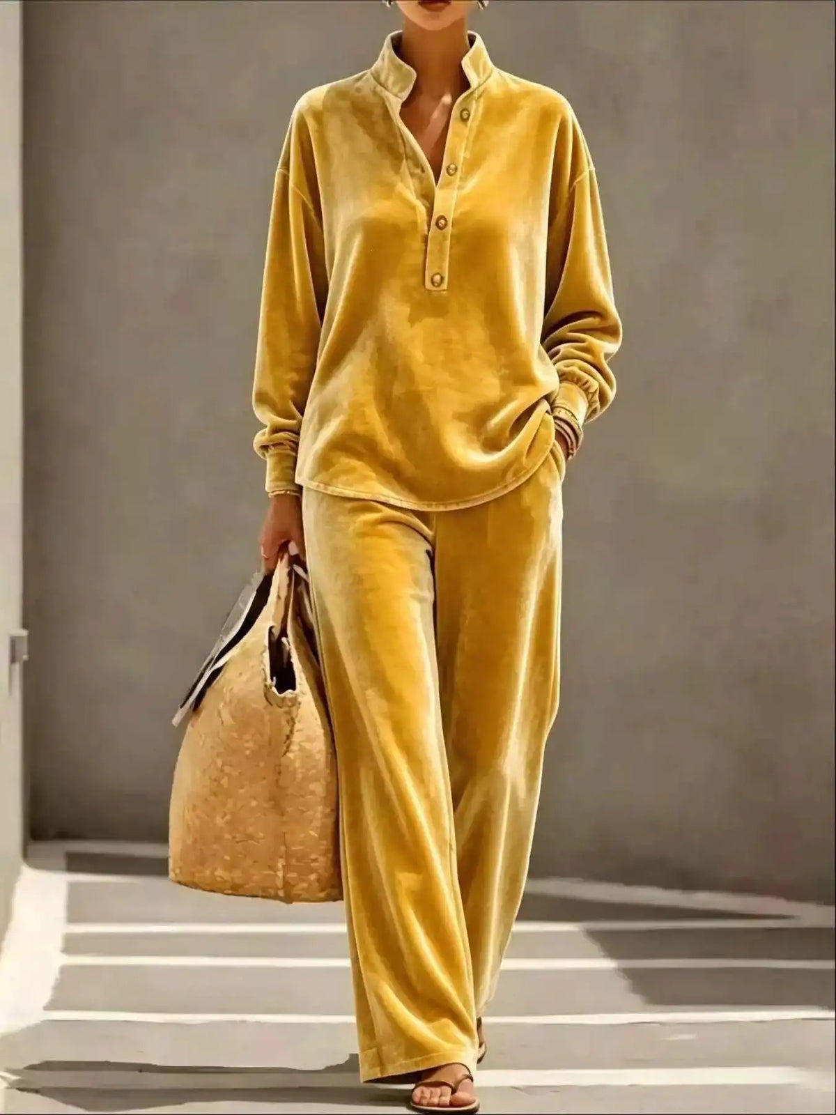 Full Size Half Button Top and Wide Leg Pants Set Plus Size 101001300812534 65 Affordable Fashion Under $100 Jerry's Apparel 