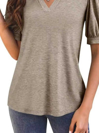 Puff Sleeve Notched Casual T-Shirt 100100978352776 23 Affordable Fashion Under $100 Jerry's Apparel 