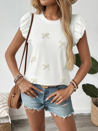 Pearl Bow Puff Sleeve T-Shirt