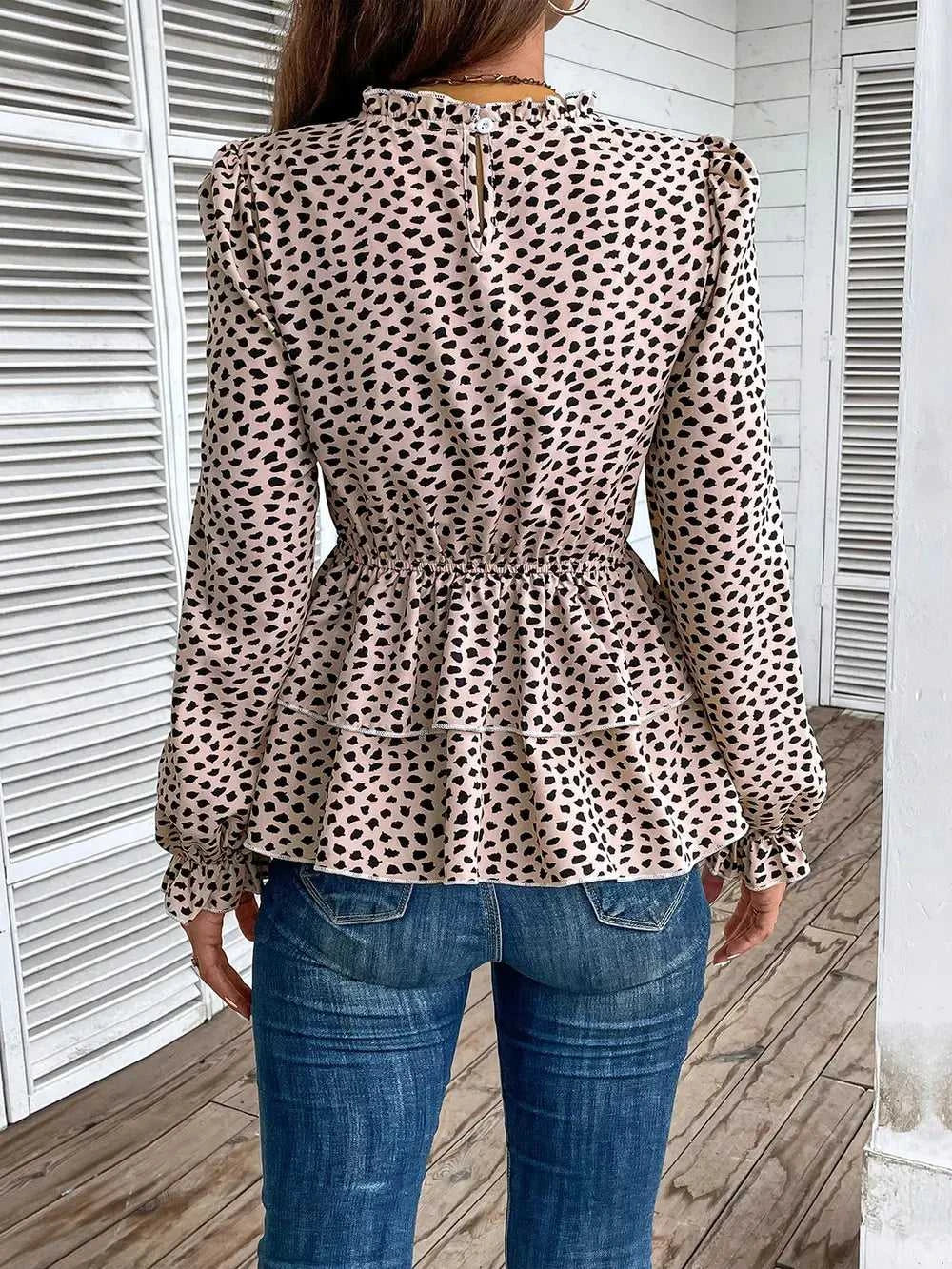 Perfee Printed Round Neck Smocked Flounce Sleeve T-Shirt 100101610531270 39 Affordable Fashion Under $100 Jerry's Apparel 