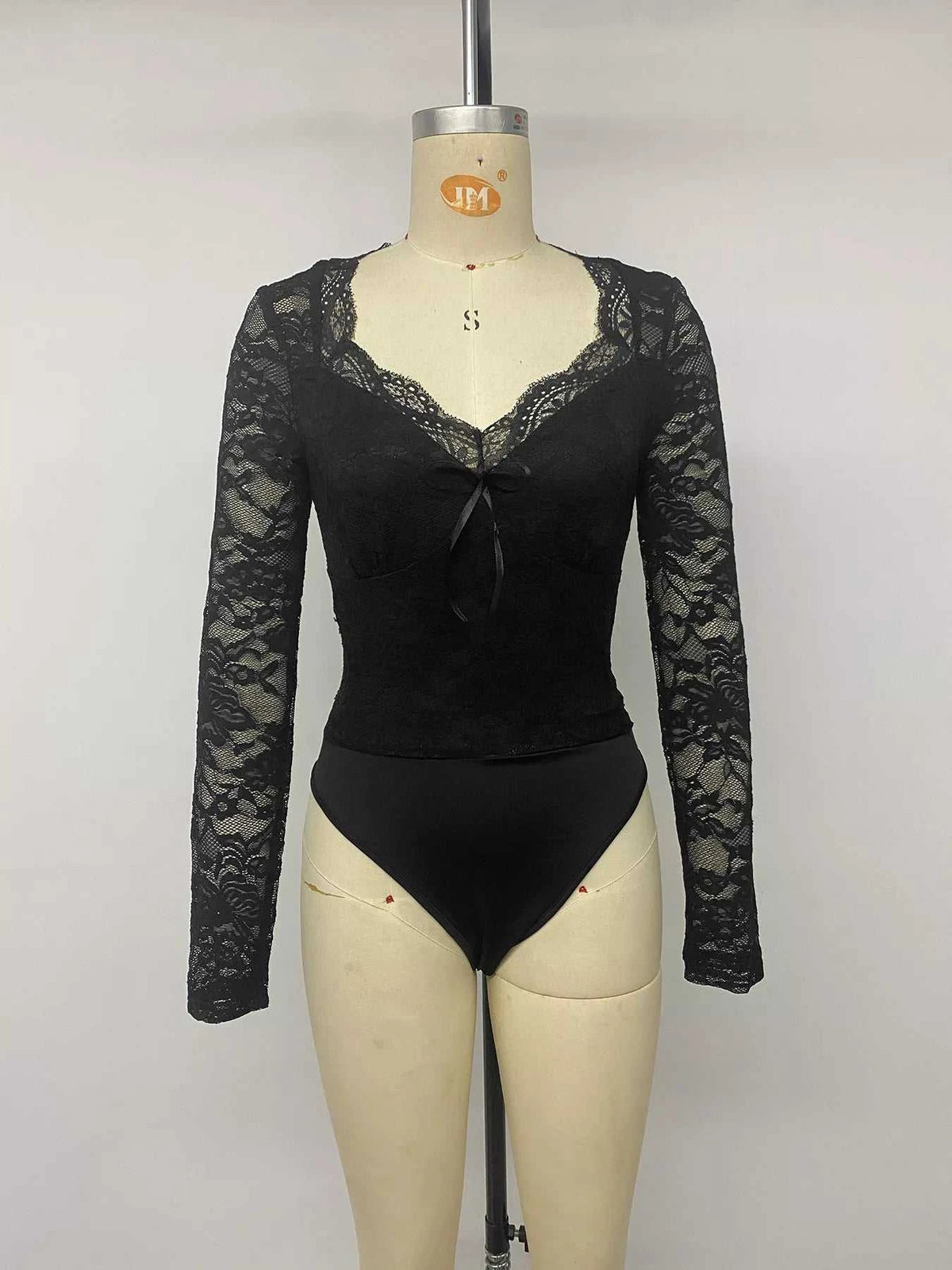 Lace Long Sleeve Bodysuit with Bow Detail 101001034927800 34 Affordable Fashion Under $100 Jerry's Apparel 