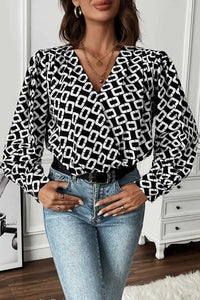 Perfee Geometric V-Neck Long Sleeve Blouse 100101658501768 32 Affordable Fashion Under $100 Jerry's Apparel 