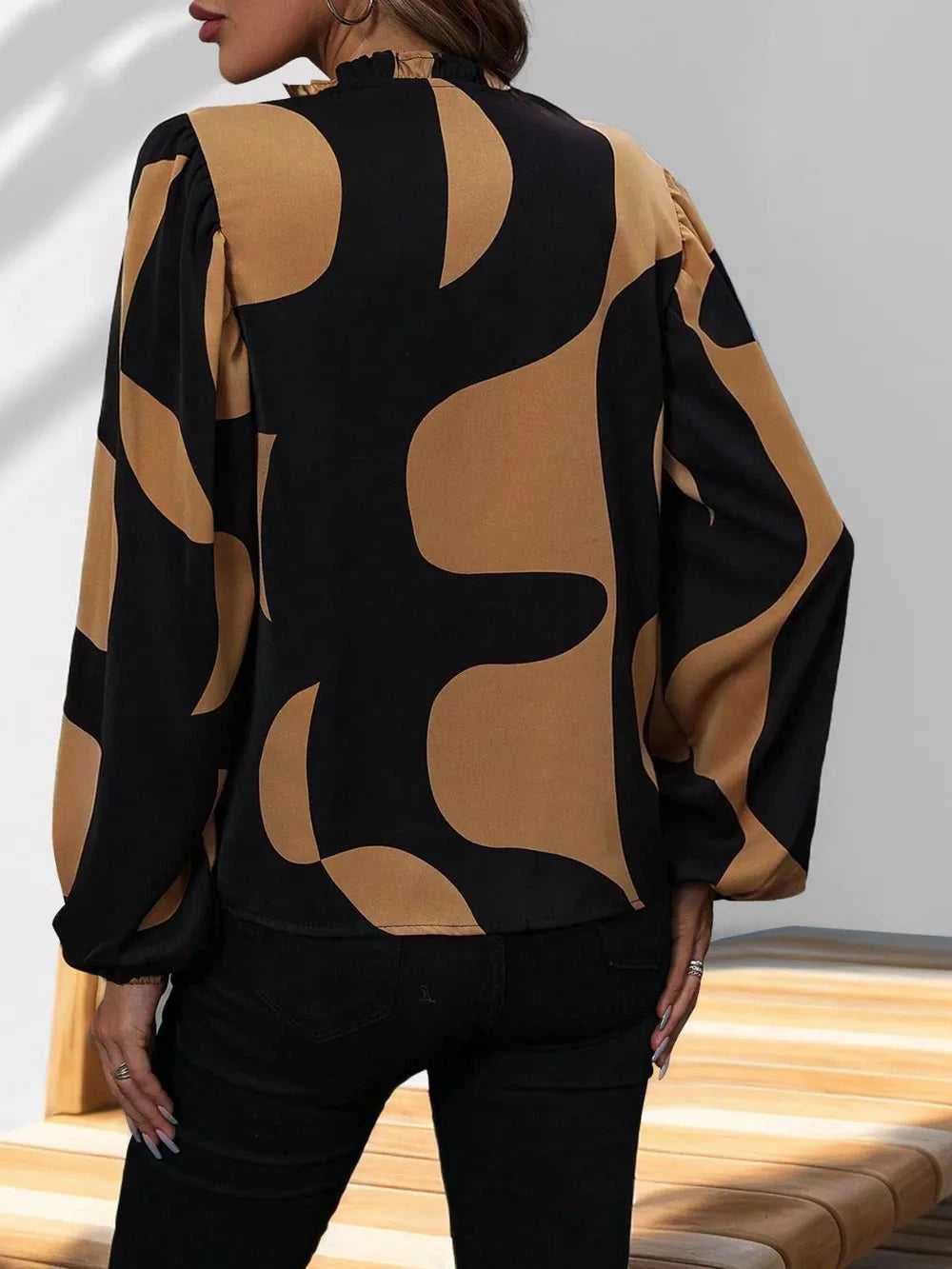 Perfee Frill Notched Long Sleeve Blouse 100100379121107 27 Affordable Fashion Under $100 Jerry's Apparel 