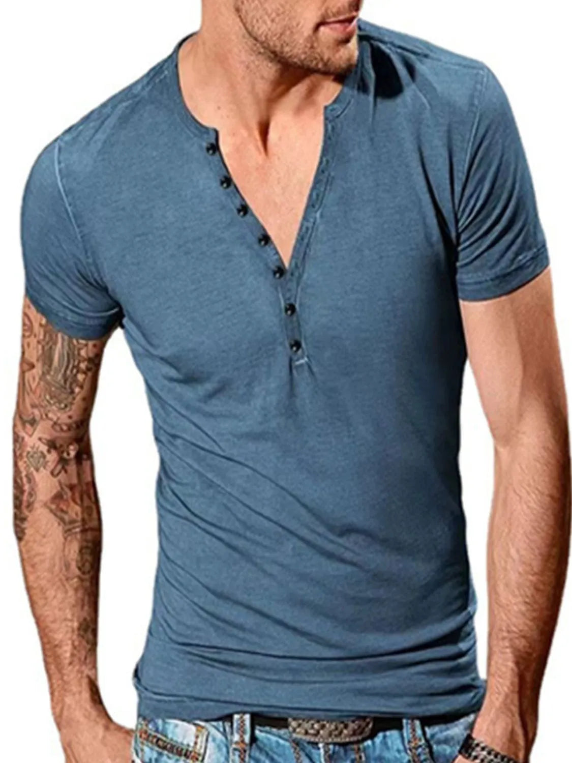 Men's Full Size Button Detail Short Sleeve Top Plus Size