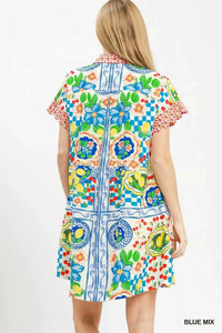 Umgee Mediterranean Print Dress with Contrast Printed Trim 100100811261802 62 Gifts for Her Jerry's Apparel 