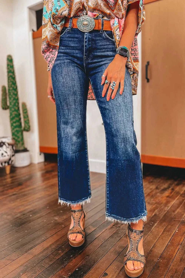 Mineral Wash Raw Hem High Waist Flared Jeans 100100649101481 63 Affordable Fashion Under $100 Jerry's Apparel 