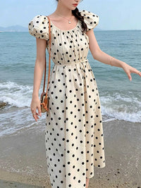 Polka Dot Puff Sleeve Midi Dress 100100808380411 41 Affordable Fashion Under $100 Jerry's Apparel 