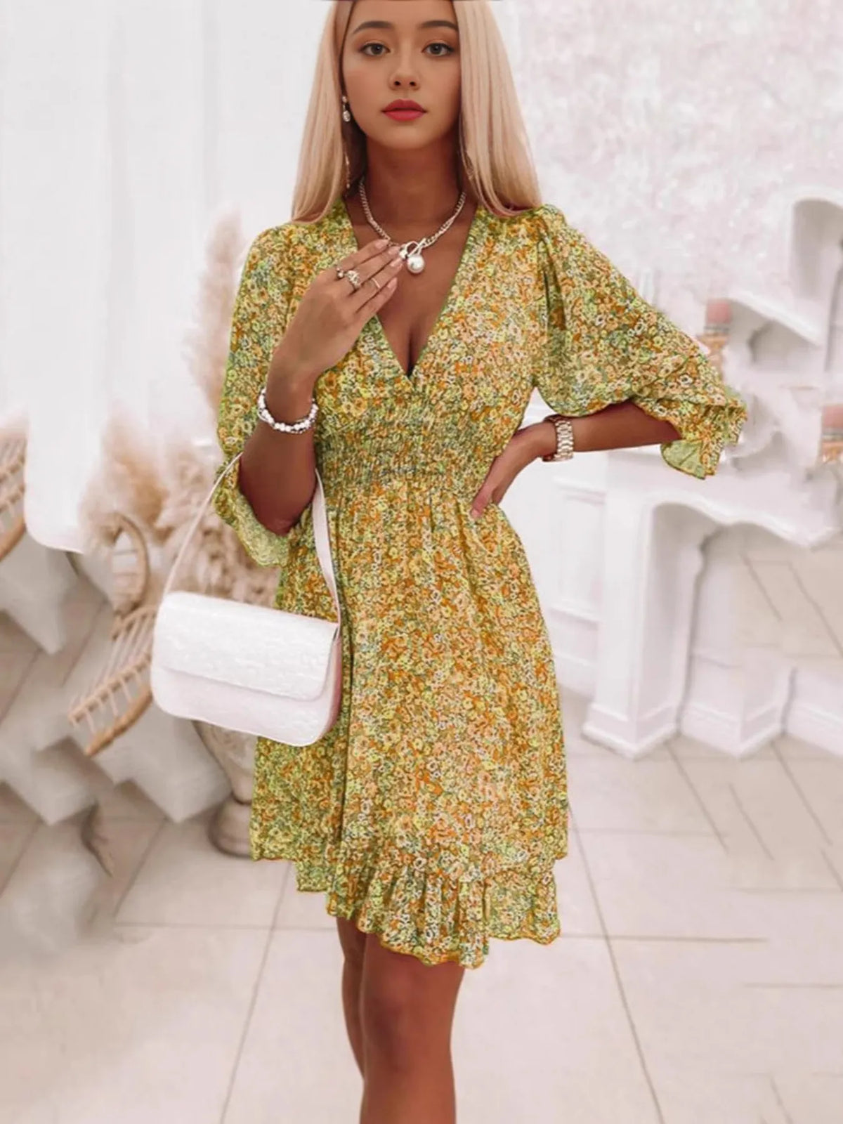 Full Size Ruffled Hem Floral Dress Plus Size
