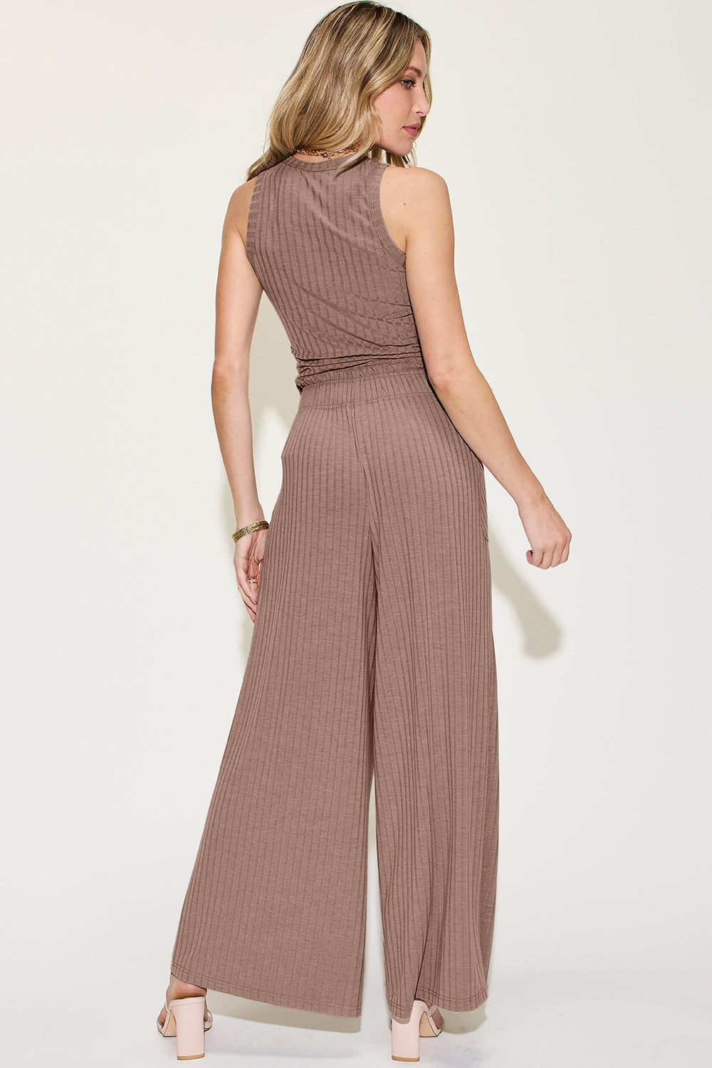 Full Size Ribbed Tank and Wide Leg Pants Set