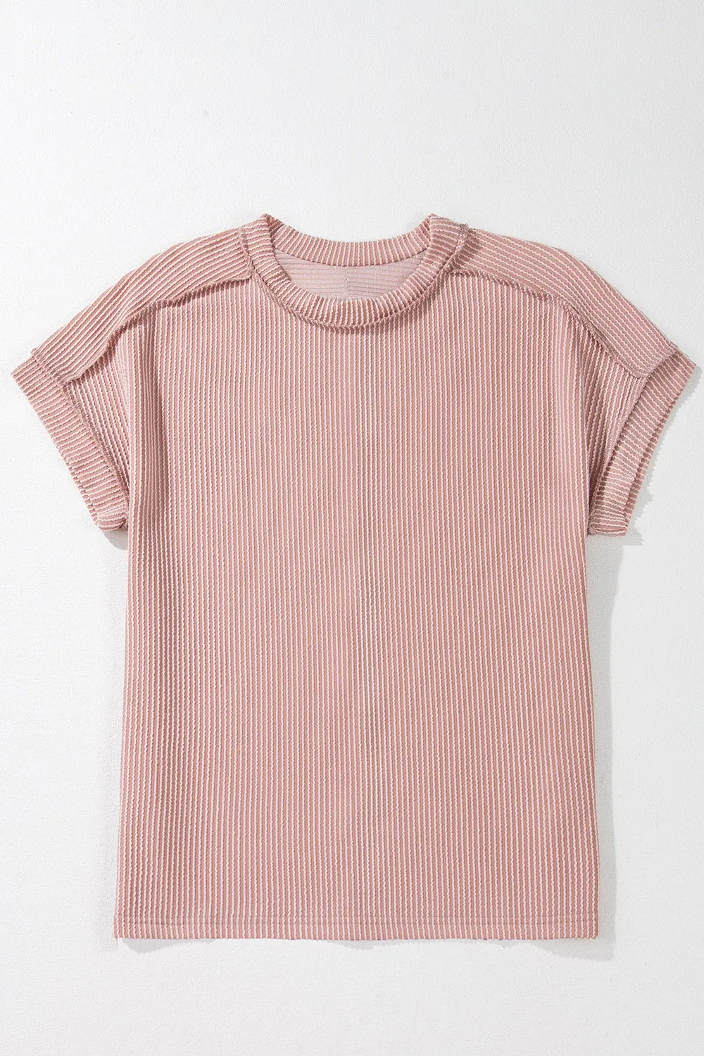 Casual Ribbed Short Sleeve Round Neck T-Shirt