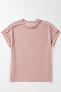 Casual Ribbed Short Sleeve Round Neck T-Shirt