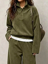 Corduroy Button Detail Top and Wide-Leg Pants Set 101001305640558 63 Affordable Fashion Under $100 Jerry's Apparel 