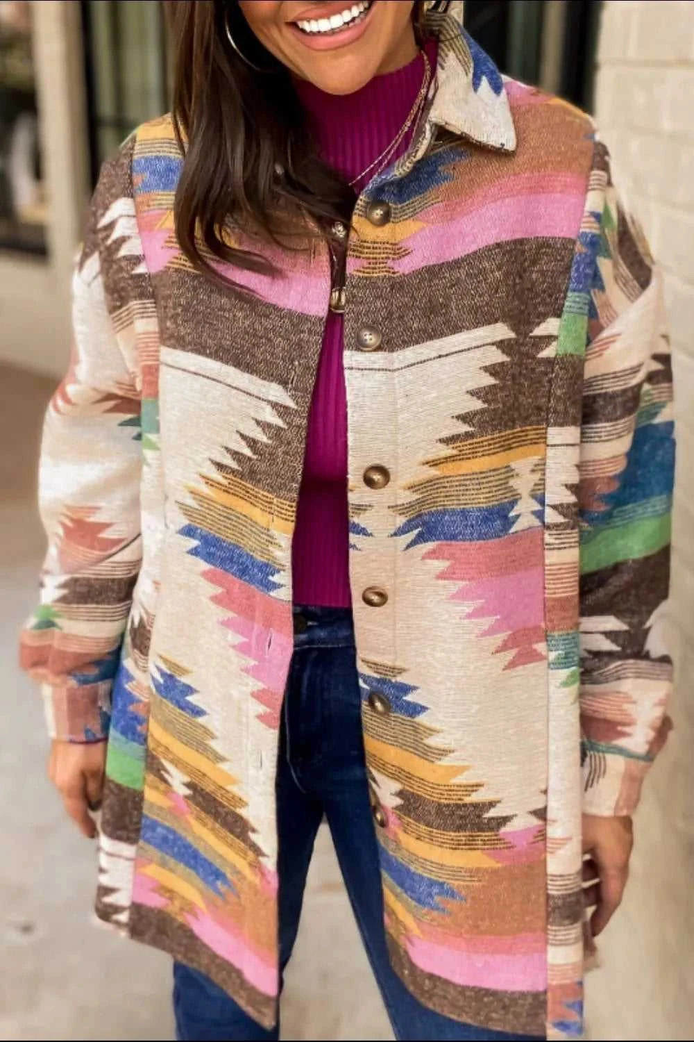 Geometric Button Up Long Sleeve Jacket 100100077991213 70 Affordable Fashion Under $100 Jerry's Apparel 