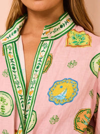 Printed Puff Sleeve Midi Shirt Dress