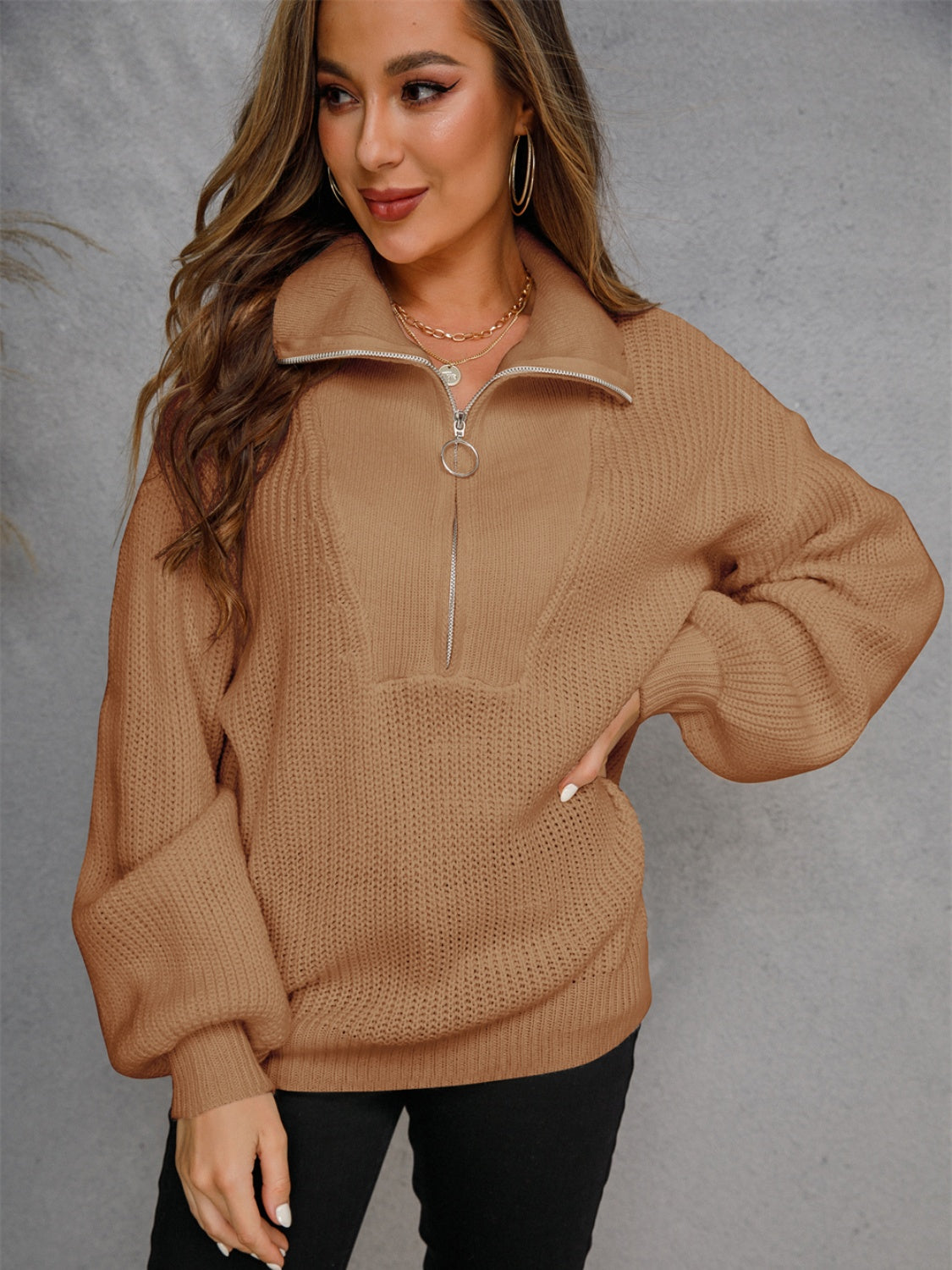 Angel Wings Half Zip Dropped Shoulder Sweater