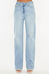 Distressed High Waist Straight Jeans