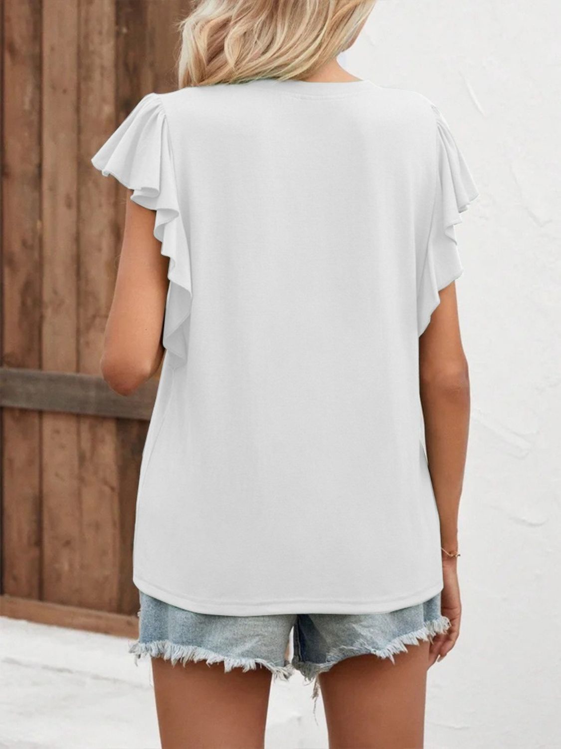 Full Size Ruffled Notched Cap Sleeve T-Shirt