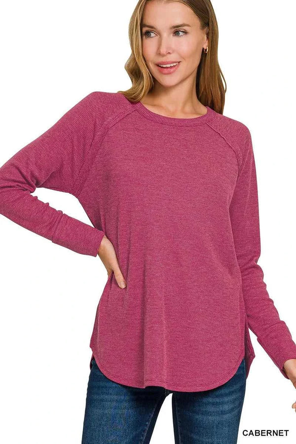 Zenana Baby Waffle Long Sleeve Top 100100404421874 21 Affordable Fashion Under $100 Jerry's Apparel 