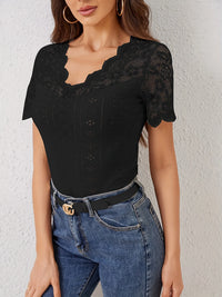 Lace Trim Eyelet Embroidered Summer T-Shirt