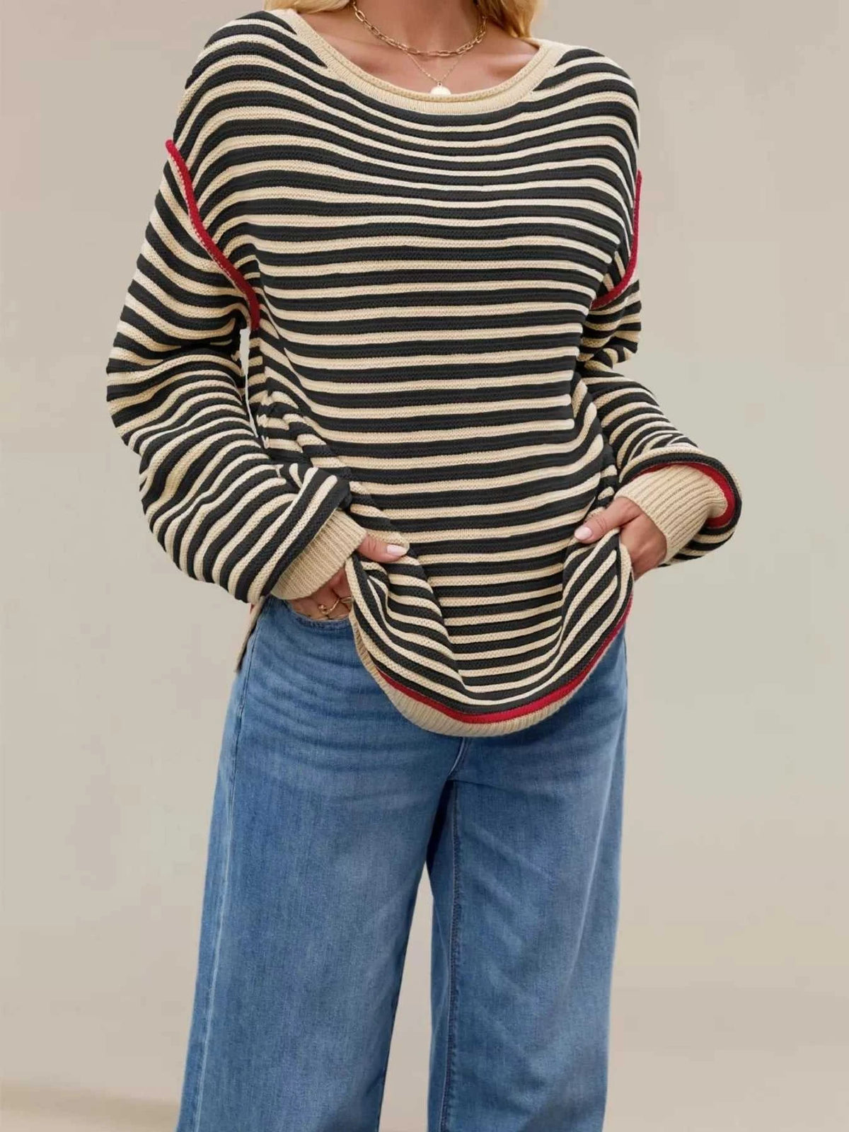 Oversized Striped Dropped Shoulder Sweater 100100026843595 45 Affordable Fashion Under $100 Jerry's Apparel 