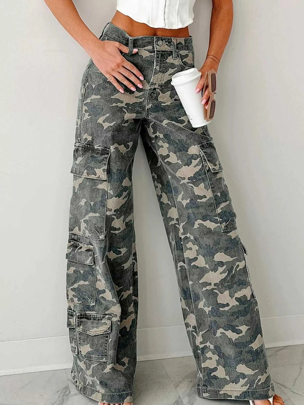 Camo Print Wide Leg Cargo Jeans 100100577371914 83 Seasonal Fashion Collections Jerry's Apparel 