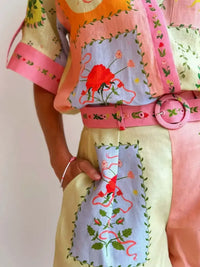 Printed Button Down Shirt and Shorts Set