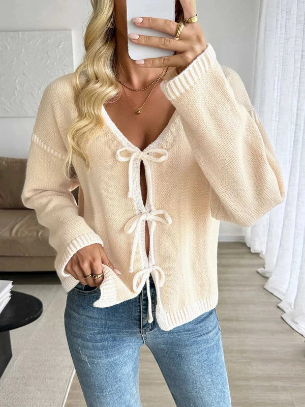 Tie-Front Long Sleeve Cardigan 100100910557641 56 Women's Sweaters and Knitwear Jerry's Apparel 