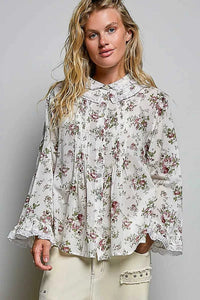 POL Floral Lace Trim Pintuck Button-Down Shirt 100100011681976 66 Affordable Fashion Under $100 Jerry's Apparel 