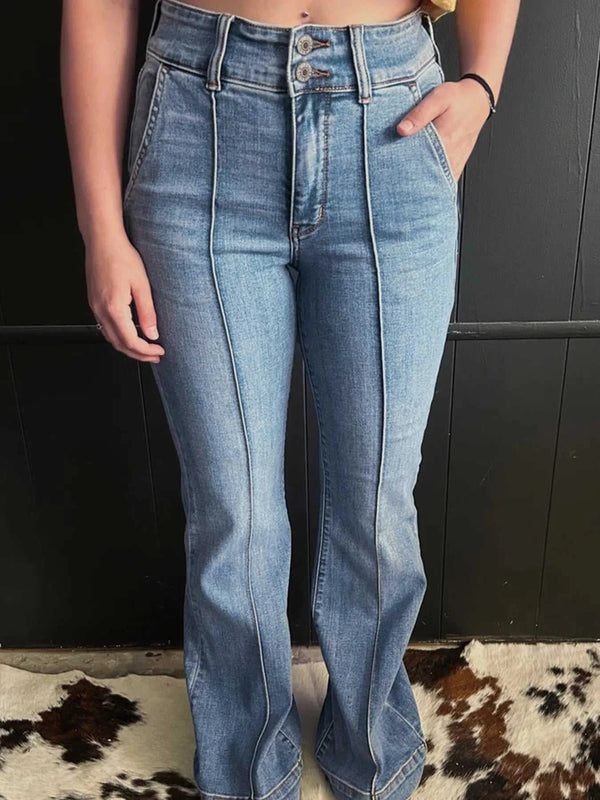 High-Waisted Flare Jeans with Seam Detail 100100054870888 65 Seasonal Fashion Collections Jerry's Apparel 