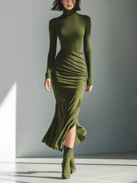 Full Size Slit Turtleneck Ruched Bodycon Mermaid Dress Plus Size 101001810997741 41 Affordable Fashion Under $100 Jerry's Apparel 