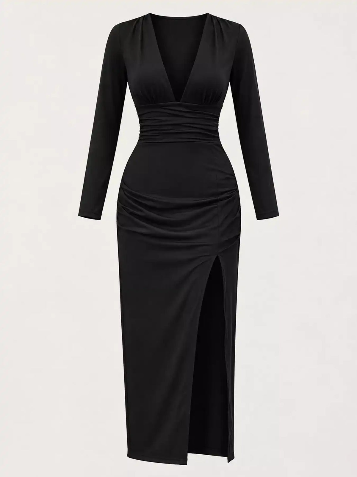 Deep V-Neck Ruched Bodycon Dress with High Slit 101001242970664 34 Gifts for Her Jerry's Apparel 