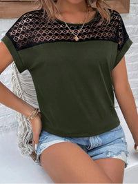 Lace Round Neck Short Sleeve T-Shirt