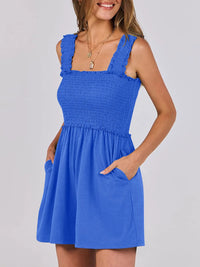 Smocked Square Neck Sleeveless Romper