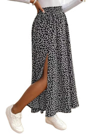 Floral Split Elastic Waist Maxi Skirt