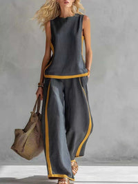 Full Size Contrast Stripe Sleeveless Top & Wide-Leg Pants Set Plus Size 100100980906866 35 Affordable Fashion Under $100 Jerry's Apparel 