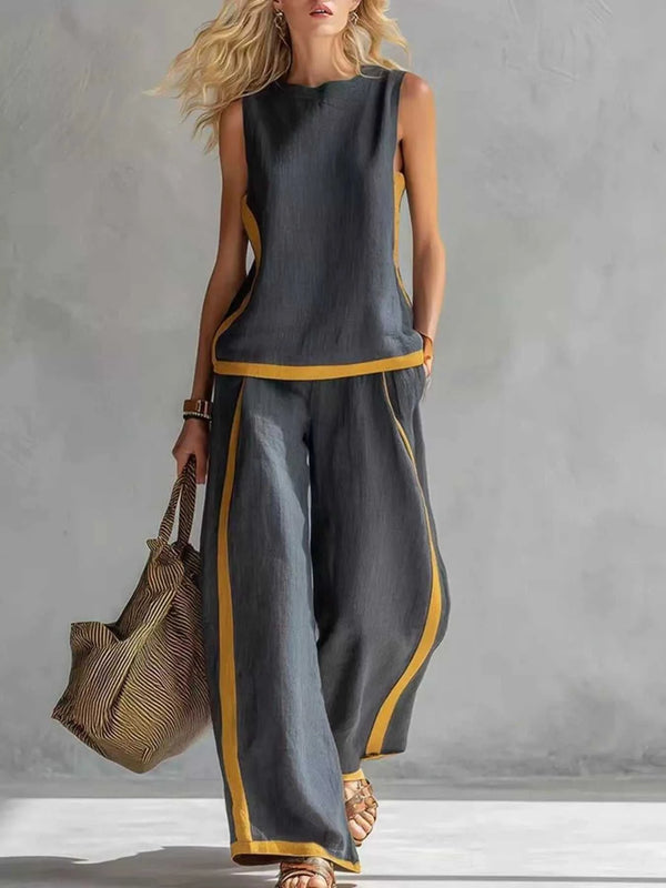 Full Size Contrast Stripe Sleeveless Top & Wide-Leg Pants Set Plus Size 100100980906866 35 Affordable Fashion Under $100 Jerry's Apparel 