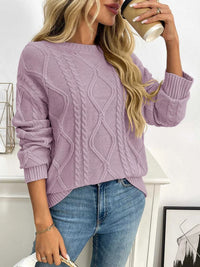 Cable Knit Round Neck Long Sleeve Sweater 100100086035617 48 Seasonal Fashion Collections Jerry's Apparel 