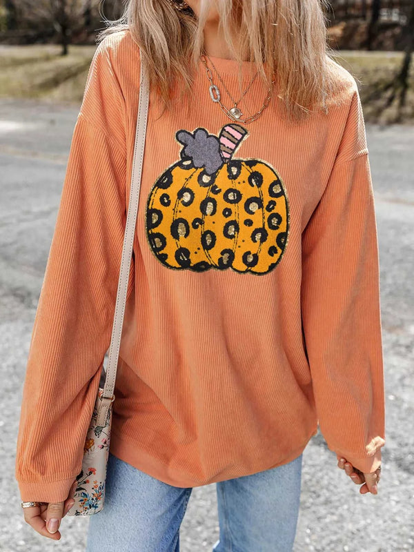 Halloween Leopard Pumpkin Patchwork Ribbed Sweatshirt 101001373546441 40 Affordable Fashion Under $100 Jerry's Apparel 