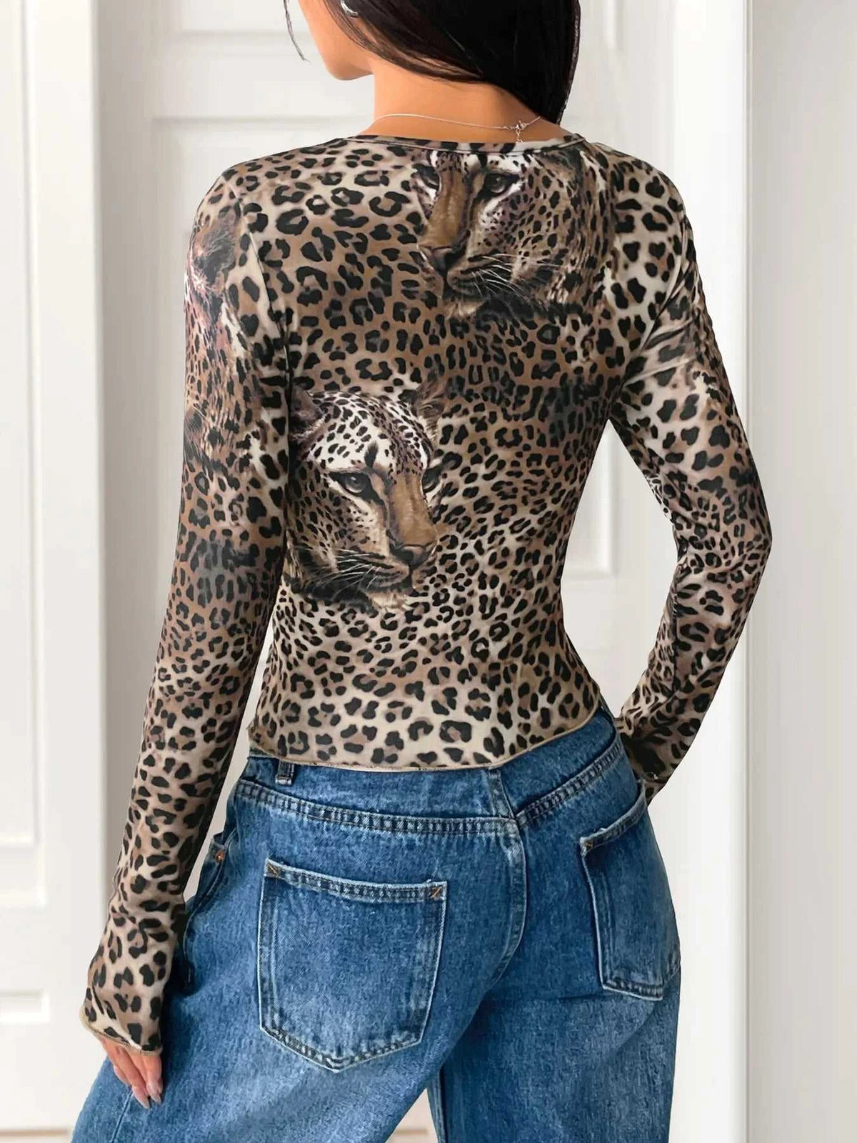 Leopard Print Long Sleeve Fitted T-Shirt 100100083367836 27 Affordable Fashion Under $100 Jerry's Apparel 