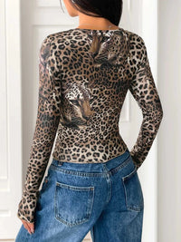 Leopard Print Long Sleeve Fitted T-Shirt 100100083367836 27 Affordable Fashion Under $100 Jerry's Apparel 