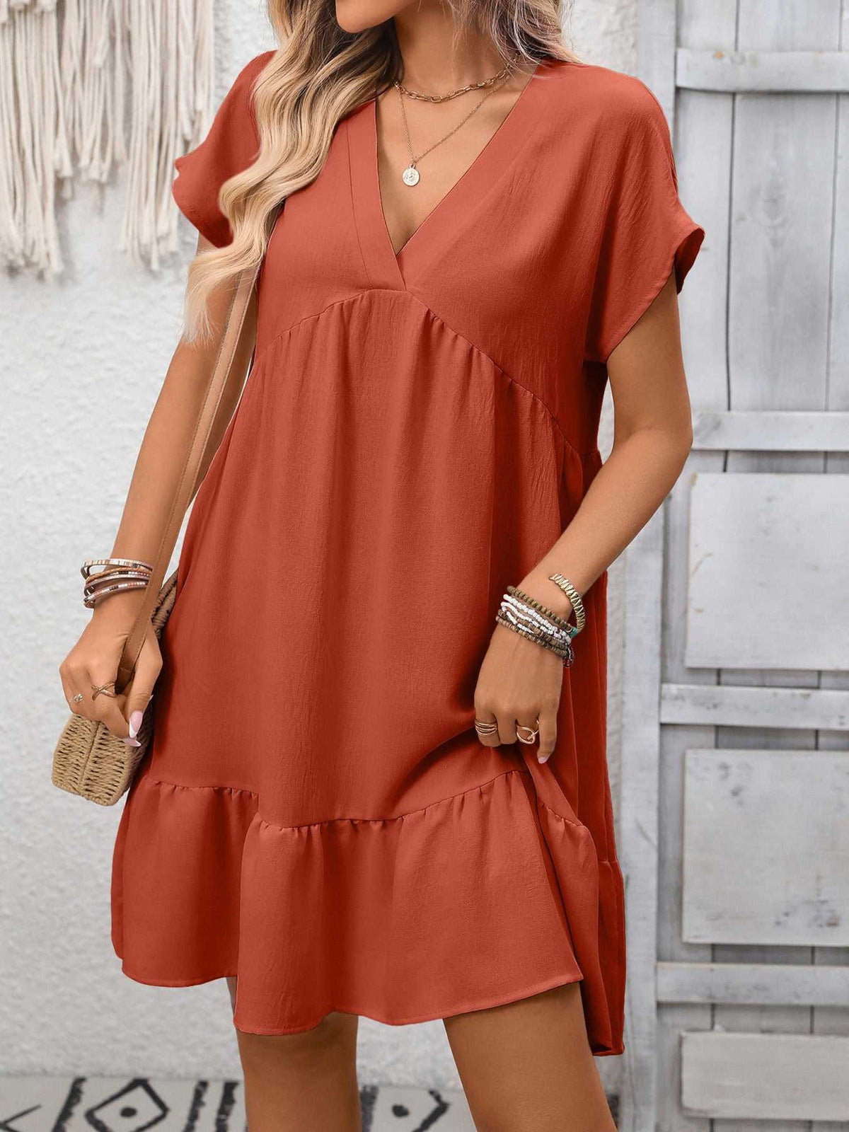 Casual V-Neck Ruffle Hem Mini Dress 100100053087860 30 Affordable Fashion Under $100 Jerry's Apparel 
