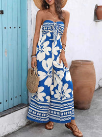 Floral Print Tie Front Strapless Wide Leg Jumpsuit 100100591561067 42 Affordable Fashion Under $100 Jerry's Apparel 