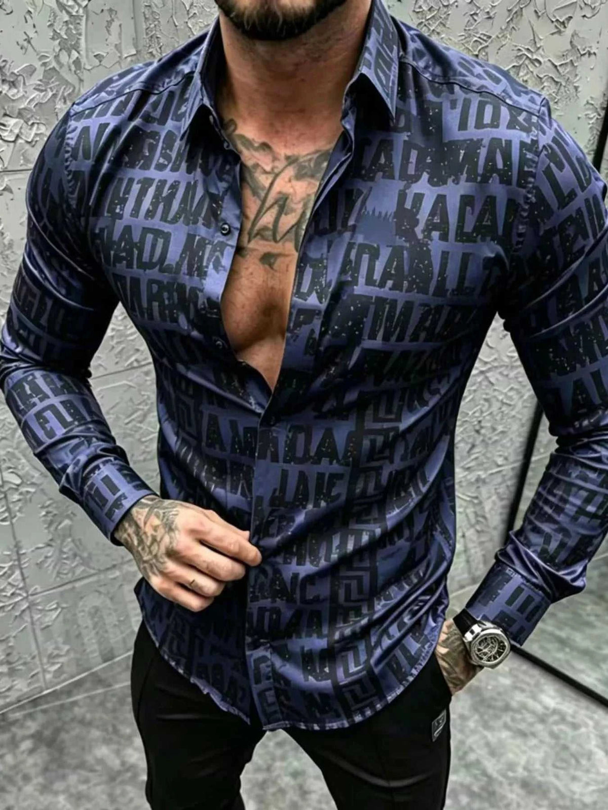 Men's Plus Size Letter Print Slim Fit Long Sleeve Shirt 104001920729219 43 Affordable Fashion Under $100 Jerry's Apparel 