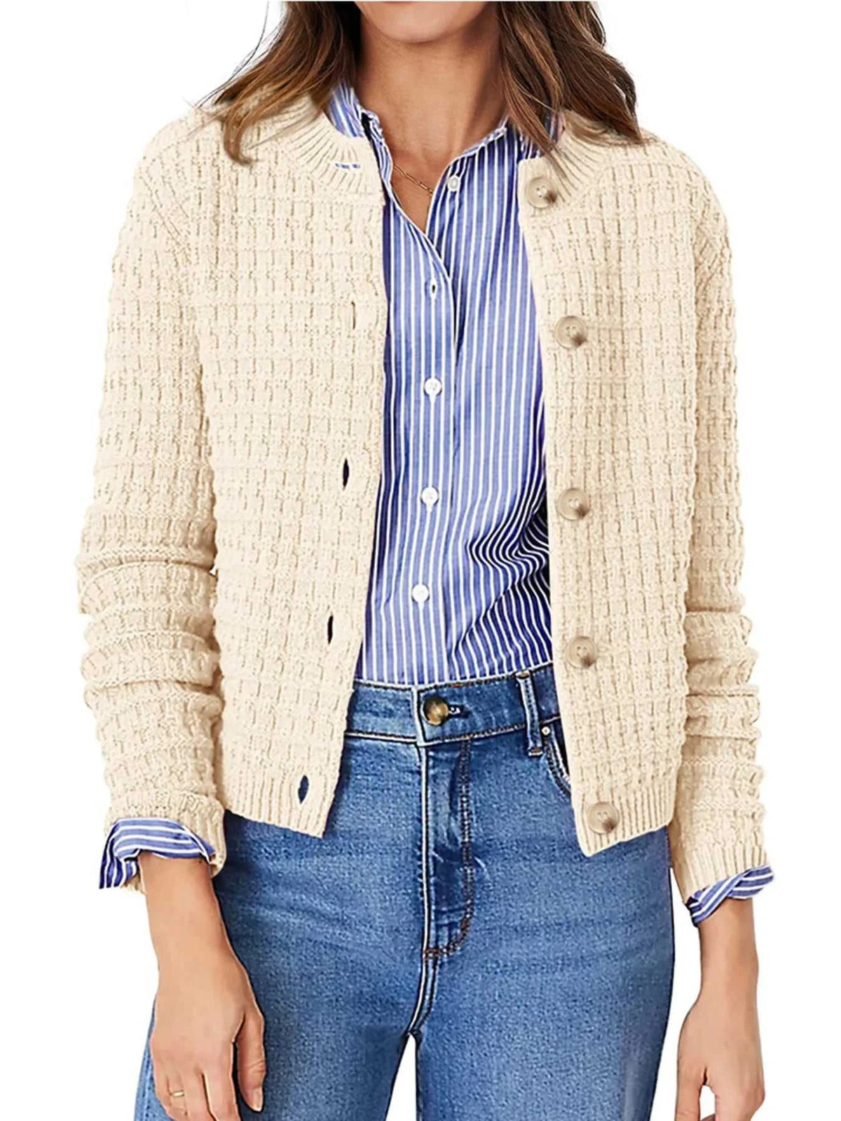 Textured Knit Button-Front Cardigan 100100626365347 44 Affordable Fashion Under $100 Jerry's Apparel 
