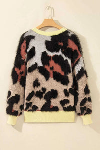 Leopard Print Drop Shoulder Long Sleeve Round Neck Sweater 101002161370865 58 Affordable Fashion Under $100 Jerry's Apparel 