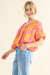 Full Size Printed Satin Bubble Hem Top