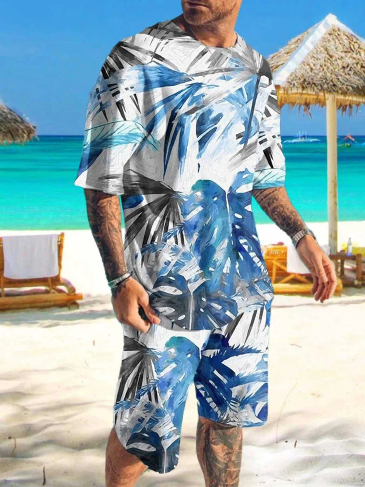 Men's Full Size Printed Short Sleeve Tee and Shorts Set Plus Size 100400088855372 29 Affordable Fashion Under $100 Jerry's Apparel 