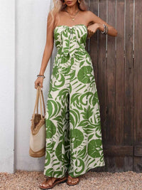 Tropical Print Tie Front Strapless Wide Leg Jumpsuit 100100436882883 40 Affordable Fashion Under $100 Jerry's Apparel 